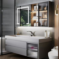 Contreplaqué évier miroir salle de bain armoire vanité meubles lavabo armoire lumière intelligente miroir table de lavage