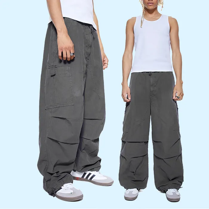 Huili-pantalones de paracaídas de cintura elástica para hombre, pantalón personalizado de color sólido, de gran tamaño, holgado, con bolsillo grande, oem