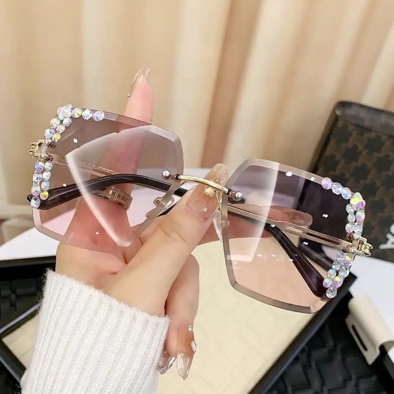 Wholesale Custom Women New Fashion Oversized Rhinestone Rimless