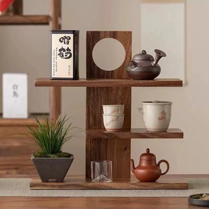 Wooden Multi Tier Display <b>Shelf</b> 40x12x40cm For Tea Set And Plant Storage <b>Desktop</b> Organizer - Product Image 2