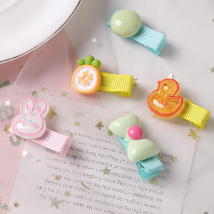 Barrettes pour bébés recouvertes de tissu, pinces à cheveux en forme de bec de canard pour usage quotidien des enfants, thèmes fleurs, cerises, lapins, ananas, canards - Product Image 4