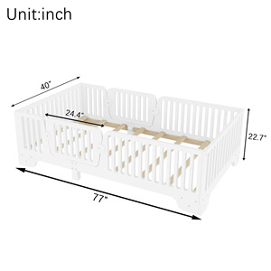 Lit d'enfant multifonctionnel en bois massif blanc avec barrières de sécurité, lit bébé réglable pour chambre d'enfant - Product Image 4