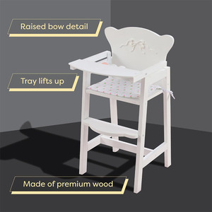 <span class=keywords><strong>Chaise</strong></span> <span class=keywords><strong>haute</strong></span> de poupée en bois blanc en vrac avec siège rembourré et cadeau de conception d'arc de ceinture de sécurité pour poupées de 18" - Product Image 2