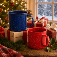 Tasse à café émaillée 12 oz, vaisselle émaillée mouchetée, tasse de camping résistante aux flammes, cadeau de Noël, ensemble couple pour lui et elle, pour l'extérieur