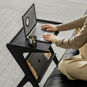 Table d'appoint en rotin et bois de frêne noir, petit mobilier de bureau, table de chevet, étagère de rangement, porte-revues, simple - Product Image 2