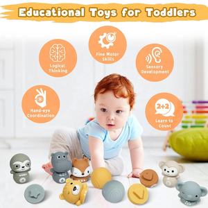 Jouets de bowling en caoutchouc souple à empiler, animaux, jeu de bowling à empiler, jeu de bowling à presser, jeu de correspondance de formes, jouet éducatif Montessori pour bébé - Product Image 2