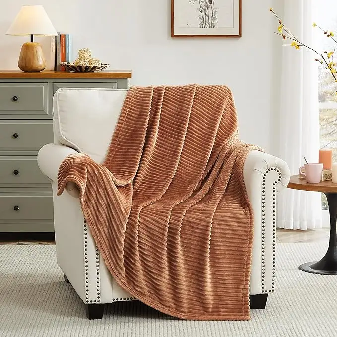 Coperta di lancio in flanella per divano in maglia 100% jacquard in poliestere, morbida e calda e semplice, per divano letto