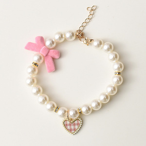 Cute <b>bow</b> cat-specific pearl necklace, pet dog collar, puppy and kitten neck brace decoration - Product Image 3