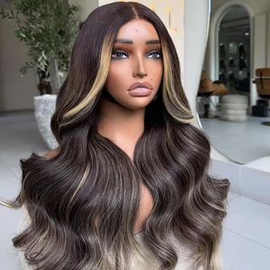 Perruque Lace Front <span class=keywords><strong>Body</strong></span> Wave Brun Foncé avec Mèches Blondes Effet Cadre Facial, Perruque Cheveux Humains Ombré Blond Cendré aux Pointes - Product Image 3