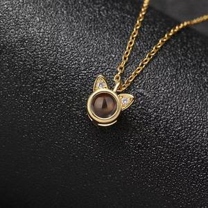 <span class=keywords><strong>Collar</strong></span> con Colgante de Foto Personalizado con Circonita Oculta, Proyección de 100 Idiomas Te Amo, Orejas de Gato - Product Image 6