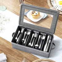 Boîte de rangement pour couverts avec couvercle zippé, 5 compartiments, séparateurs réglables, poignée, organiseur de couverts.
