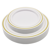 Assiettes lourdes en plastique or blanc Assiettes en plastique bord or Ensemble d'assiettes de qualité supérieure