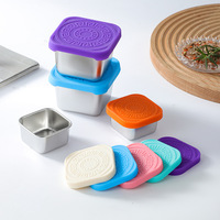 Contenants à condiments en acier inoxydable carrés, faciles à ouvrir, étanches, petits contenants en métal avec silicone empilables, boîte à lunch