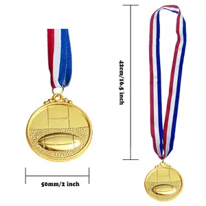 Fabricación en China, sin pedido mínimo, medallas de logotipo personalizado de oro, medalla de Rugby de acabado deportivo de recuerdo con cinta de sublimación