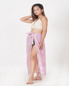 Sustainable Summer for Cotton Hand Block Print <b>Sarong</b> Women Cover Up High Waist Bikini Wrap Split Beach Skirt Printed - Product Image 2