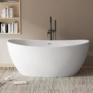 Baignoire autoportante moderne ST-24 pierre artificielle blanche pour adultes avec fonction de trempage avec égouttoir pour hôtel salle de bain villa
