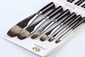 Arte cepillo-Super pelo de tejón mezcla Filbert artista cepillo para aceite acuarela acrílico aceite de mango largo artista pinceles - Product Image 5