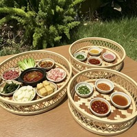 Umweltfreundliche Runde Bambus-Tabletts mit Geflecht-Design für Tischgedeck, Dessertservierung, Wohnzimmer- und Hochzeitsdekoration