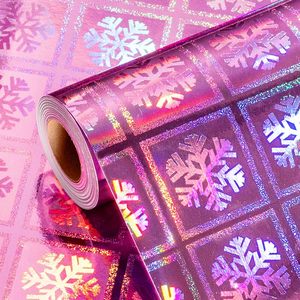 Holographic Pink Snowflake Gift <b>Wrapping</b> <b>Paper</b> 17 In X 32.8 Ft Metallized Single Side Christmas Packaging - Product Image 1
