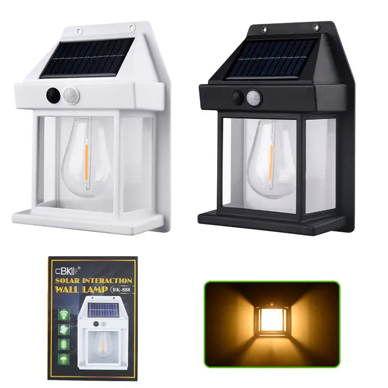 Lampada da parete a filamento a LED impermeabile con sensore umano a luce solare per esterni per porta d'ingresso del Patio