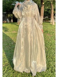 Abaya musulmane Eid 2 pièces avec écharpe manches lanterne magnifique robe de fête perles <span class=keywords><strong>ceinture</strong></span> longue robe abayas robes <span class=keywords><strong>caftan</strong></span> - Product Image 2