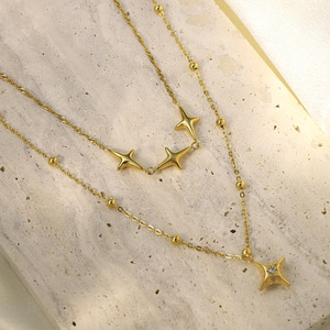 Star Shape Stainless Steel Necklace 18K Gold Plated Double Layer Clavicle Chain For Party Fashion Pendant Jewelry - Product Image 1