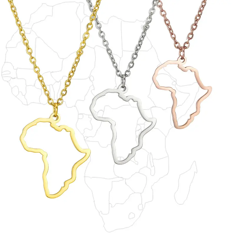अफ्रीकी मानचित्र लटकन हार महिलाओं को पुरुषों के लिए सोने के रंग दक्षिण अफ्रीका स्टेनलेस स्टील हार अवस्र्द्ध अफ्रीकी गहने उपहार