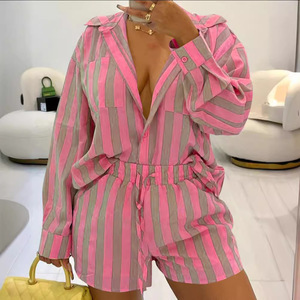 ชุดเซ็ต 2 ชิ้น เสื้อแขนยาวลายทางพิมพ์ลายลำลองสำหรับผู้หญิงไซส์ใหญ่ - Product Image 1