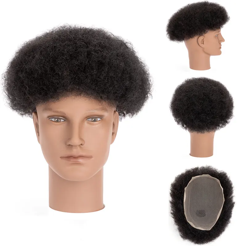 BLT Full Lace Base Natural Hairline Curl Afro Kinky Hair Toupee pour hommes noirs Système de remplacement de cheveux pour hommes afro-américains