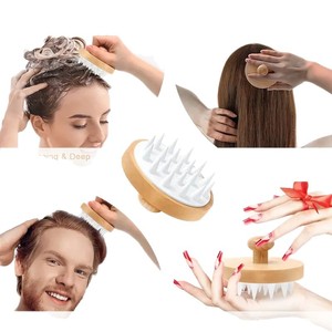 Laser Logo Hair Comb Cleaning Bamboo Hairbrush Silicone Bath <b>Brush</b> Wet and Dry Hair Scalp Massage with Bamboo Handle - Product Image 3
