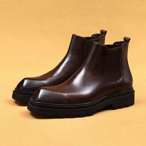 Businessmen Premium Winter Retro Chelsea Boots Thick Sole British Genuine Leather Cowhide Lining Unique Sole Design Ankle <b>Bootie</b> - Product Image 3