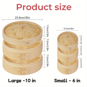 Juego de cestas de vapor de Bambú | Vaporizador de madera para dumplings y alimentos de 2 niveles para cocina asiática - Product Image 2