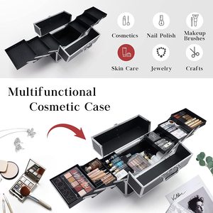 Boîte de maquillage étui de voyage avec extra large 6 plateaux stockage cosmétique professionnel pour <span class=keywords><strong>maquilleur</strong></span>, technologie des ongles, coiffeurs - Product Image 2