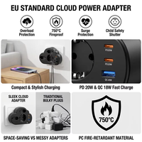 Adaptor Daya Grosir Clieam EU dengan PD 20W USB C & QC 18W, 4000W 16A 3 Stopkontak AC Soket Multi-Plug
