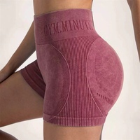 Shorts de sport personnalisés pour femmes, effet délavé, haute élasticité, séchage rapide, respirant, sans coutures, en Spandex/Nylon, effet ventre plat, pour la course et le cyclisme