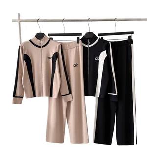 Completo in Maglia a Maniche Lunghe Autunno Inverno per Commercio Estero, Set <span class=keywords><strong>Donna</strong></span> con Maglione a Contrasto con Zip e Pantaloni a Gamba Larga - Product Image 5