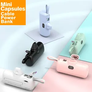 Power Bank Mini portabel 5000mah, Charger ponsel cepat, paket daya ponsel dengan tampilan led, kabel bawaan, 20000mah