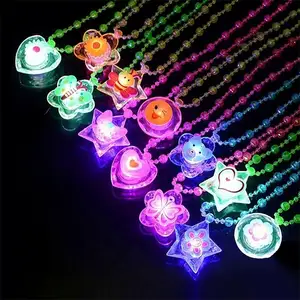 YYPD Glowing Necklace Girls Colorful Acrylic Beads LED Flashing Necklace Children Cosplay Party Props Pendant Necklace Gift
