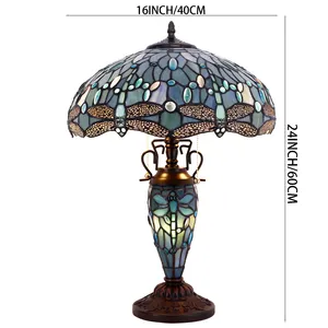 16x24 дюйма витражная стеклянная ваза для матери и дочери, морская синяя стрекоза, уникальный стиль, настольная лампа Тиффани, оптовая продажа от фабрики