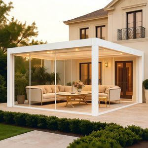 Pergola di Lusso in Alluminio con Porte Scorrevoli in <span class=keywords><strong>Vetro</strong></span>, LED Motorizzate, Impermeabili, Ecologiche, Controllo Intelligente per Esterni e Giardino - Product Image 1