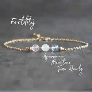 Pulsera de cuarzo rosa con piedra lunar para mujer