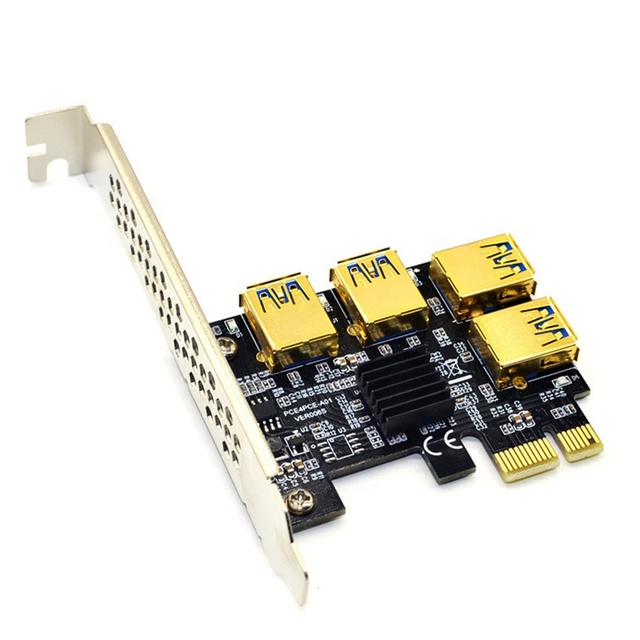 Gold PCIE Splitter PCI-E Riser Card 1 to 4 USB 3.0 Multiplier Hub X16 PCI Express 1X 16X Adapter