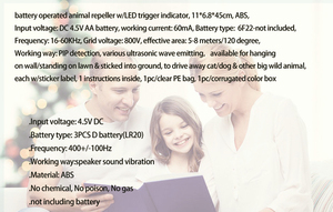 Piège à animaux multi-à ultrasons d'extérieur avec indicateur LED, écologique, inoffensif, répulsif pour animaux sauvages, chauves-<span class=keywords><strong>souris</strong></span> et <span class=keywords><strong>souris</strong></span> - Product Image 6