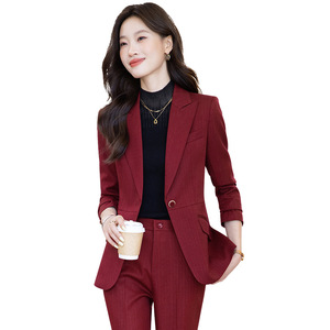 Women's <b>Red</b> Suit Set Polyester Three Quarter Sleeve Anti-Wrinkle Formal Autumn Wear - Product Image 5