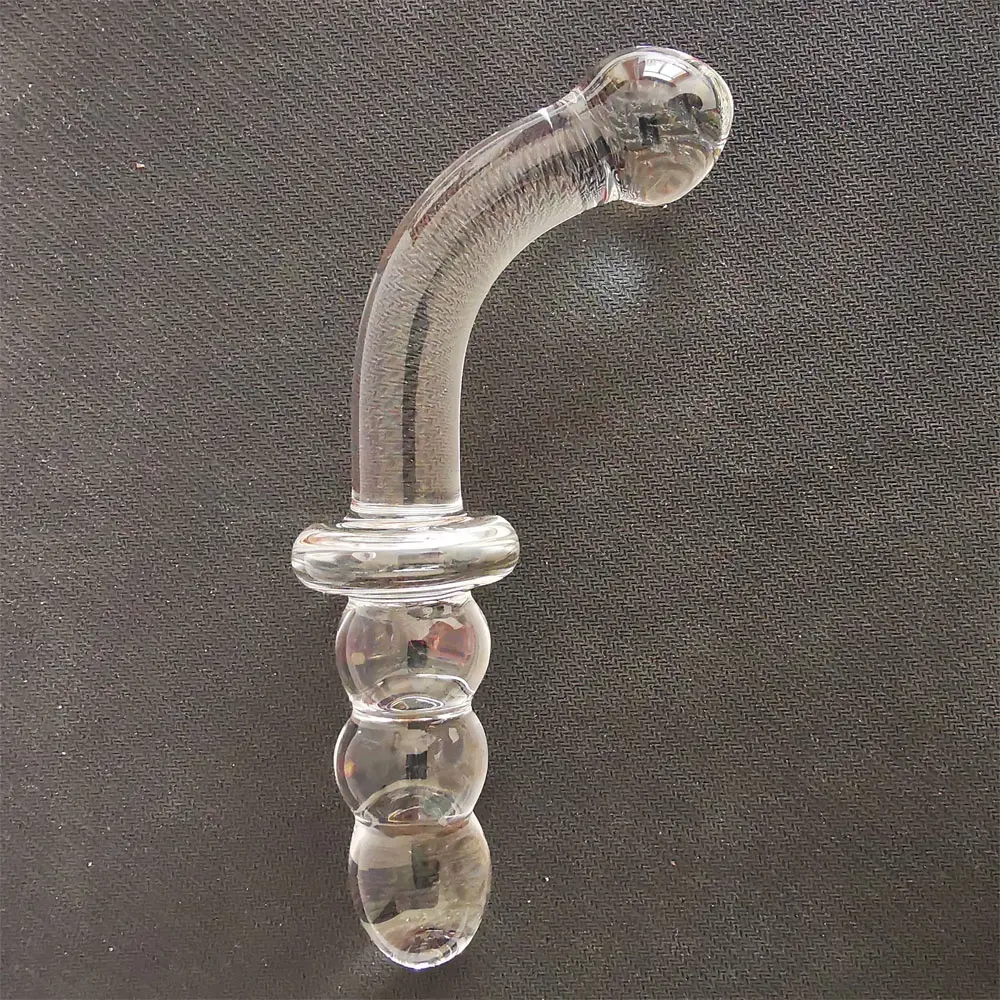 Kristallglas strukturierte gebogene Homosexuell Spielzeug riesige glatte Stick Sicherheit wasserdichte doppel endige Kopf Dildo seitige Zauberstab Werkzeug für Frauen