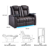 Fauteuil inclinable électrique moderne en cuir pleine fleur avec structure en bois, appui-tête réglable, ports USB Type-C et porte-gobelets LED