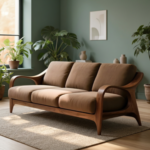Sofá de Madera de Teca Orgánica Moderna con Diseño de Reposabrazos Ergonómicos Curvos - Product Image 3