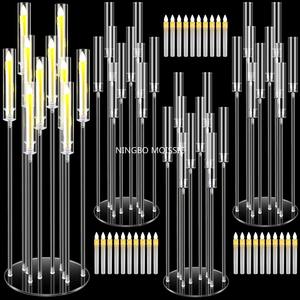 Candélabre acrylique à 10 bras bougeoir en métal transparent abat-jour pièce maîtresse de table pour les fêtes de cérémonie d'anniversaire de noël d'église - Product Image 1