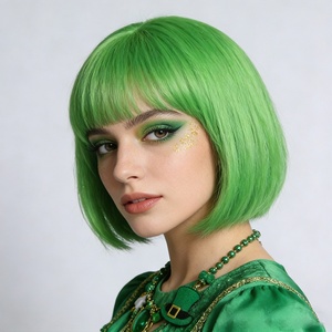 Perruque Bob Courte Verte Anime Carnival Cross-border avec <span class=keywords><strong>Frange</strong></span> en Fibre Haute Température, Modèle Ondulé Effet Air, Styles Variés pour Cosplay - Product Image 4