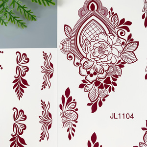 Adesivi per Tatuaggi Temporanei all'Henné per Donne e Ragazze, Motivi Floreali <span class=keywords><strong>Vintage</strong></span> in Pizzo Rosso e Bianco, Adesivi per Body Art Impermeabili, Finti Tatuaggi Mehndi - Product Image 5
